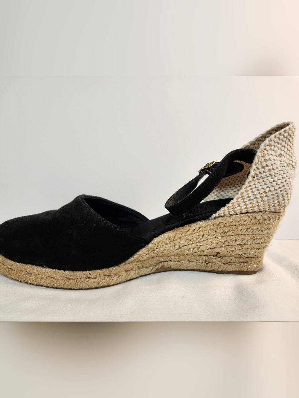 David Tate Black Suede Espadrille Wedge Sandals